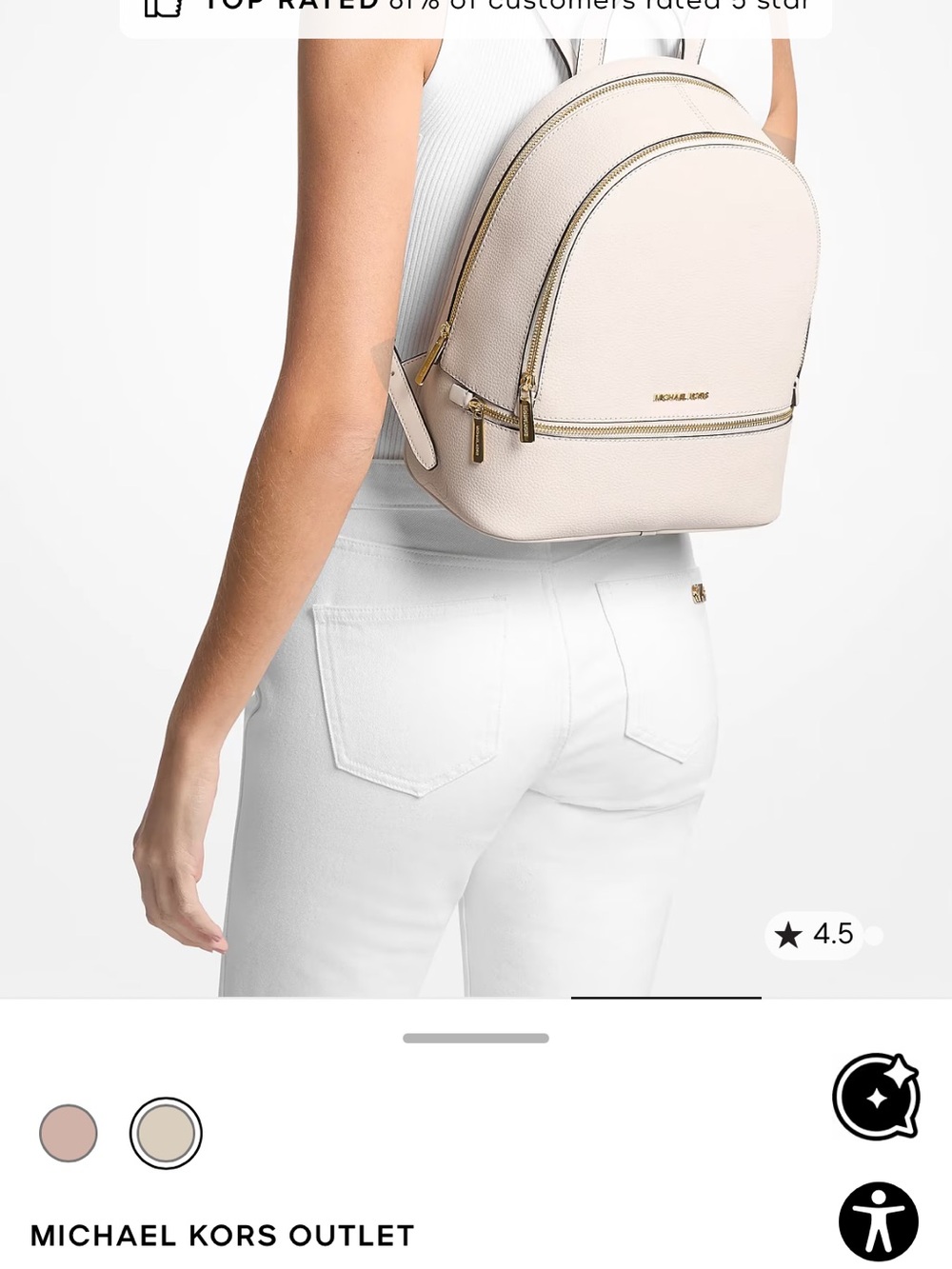 Michael Kors White Pebbled Leather Mini Backpack with Silver Hardware - Picture 9 of 9